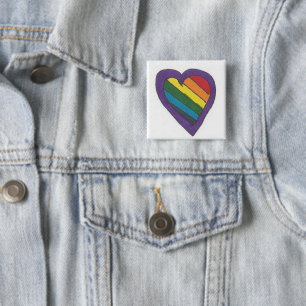 Badge Carré 5 Cm Coeur arc-en-ciel