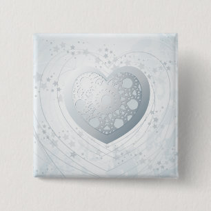 Badge Carré 5 Cm Coeur argenté, bouton carré