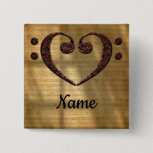 Badge Carré 5 Cm Coeur Clé Cuivre Double Basse Customisé