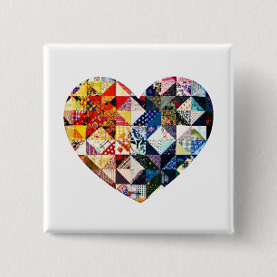 Badge Carré 5 Cm Coeur coloré d'édredon de patchwork