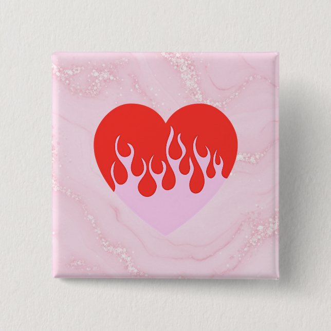 Badge Carré 5 Cm Cœur de feu (Devant)