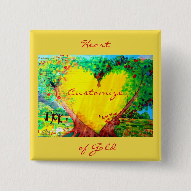 Badge Carré 5 Cm coeur de l'or customisé (Devant)
