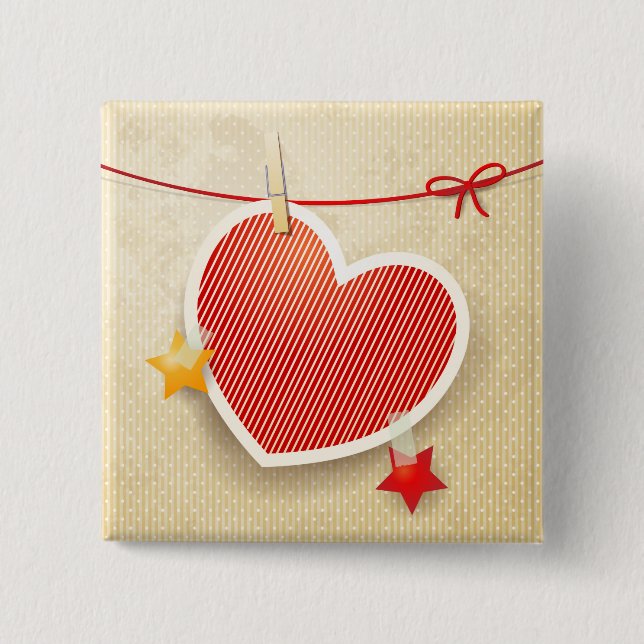 Badge Carré 5 Cm Coeur de papier (Devant)