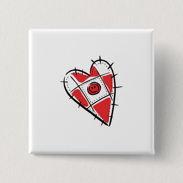 Badge Carré 5 Cm cœur de pelote d'épingles (Devant)