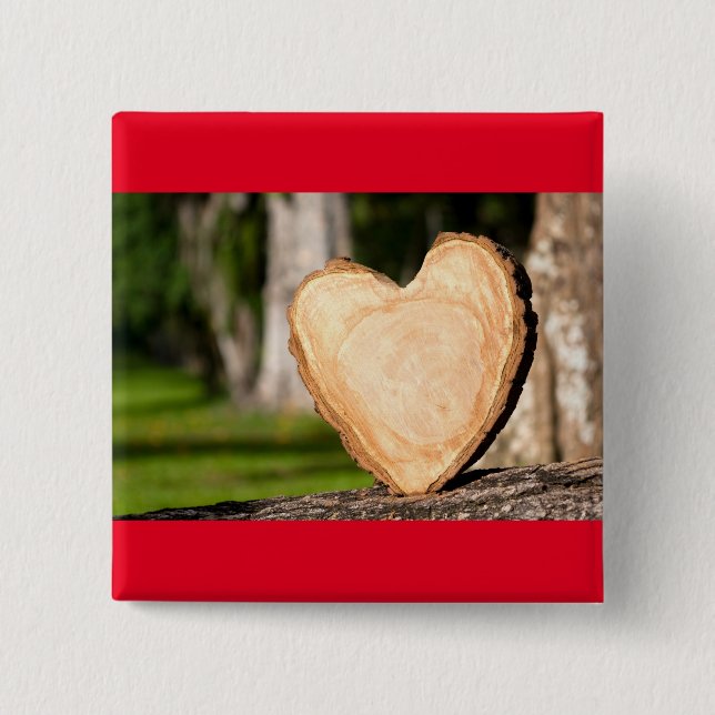 Badge Carré 5 Cm coeur en bois (Devant)