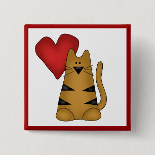 Badge Carré 5 Cm Coeur et T-shirts et cadeaux rayés de chat