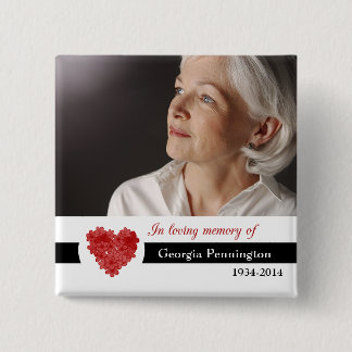Badge Carré 5 Cm Coeur floral rouge moderne dans la mémoire du