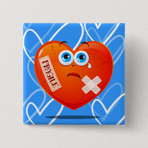 Badge Carré 5 Cm Coeur fragile, bouton