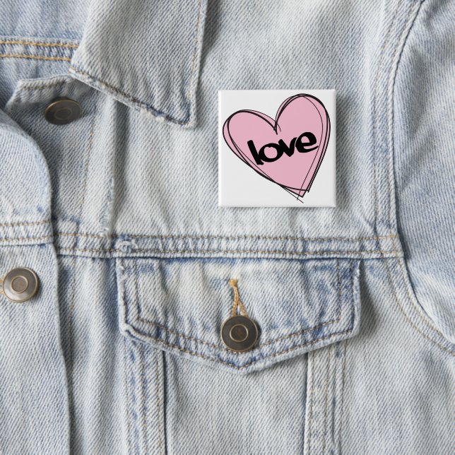 Badge Carré 5 Cm Coeur rose (Amour) (En situation)