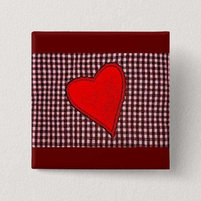 Badge Carré 5 Cm Coeur rouge (Devant)