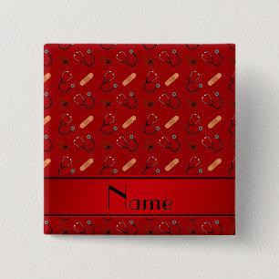 Badge Carré 5 Cm Coeur rouge nommé personnalisé de bandage de