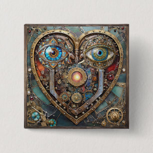 Badge Carré 5 Cm Coeur Steampunk Fantaisiste Je Te Vois Je T'Aime