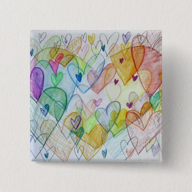 Badge Carré 5 Cm Coeurs communautaires Boutons d'art ou cornes (Devant)