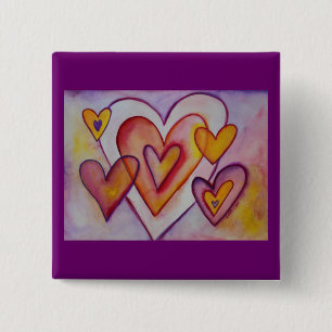 Badge Carré 5 Cm Coeurs d'amour Personnalisé Boutons Pins