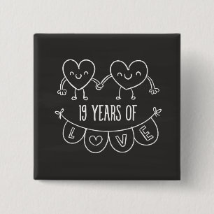 Badge Carré 5 Cm Coeurs de calèche-cadeaux du 19e anniversaire