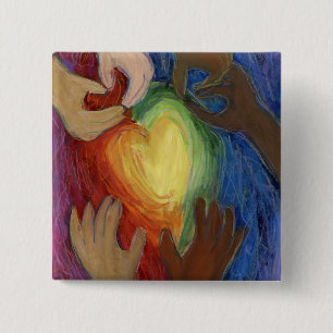 Badge Carré 5 Cm Coeurs et mains Diversité Amour Portable Pin ou bo