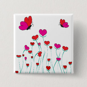 Badge Carré 5 Cm Coeurs et papillons Valentine Love