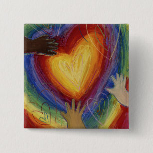 Badge Carré 5 Cm Coeurs & Mains Diversité Amour Portable Boutons