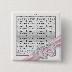 Badge Carré 5 Cm Coeurs personnalisés Bouton de ruban rose pastel