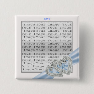 Badge Carré 5 Cm Coeurs personnalisés Bouton Ruban bleu glace