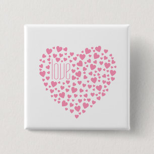Badge Carré 5 Cm Cœurs Pleins de Cœurs Amour Rose