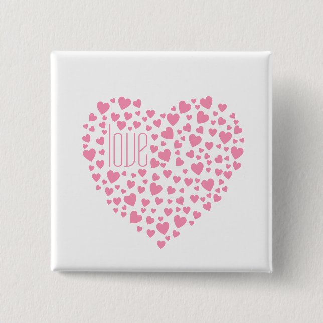 Badge Carré 5 Cm Cœurs Pleins de Cœurs Amour Rose (Devant)