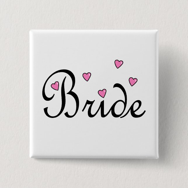 Badge Carré 5 Cm Coeurs roses de mariée (Devant)
