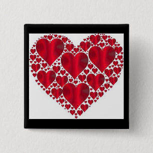 BADGE CARRÉ 5 CM COEURS ROUGES POUR LE BOUTON JOUR DE VALENTINE