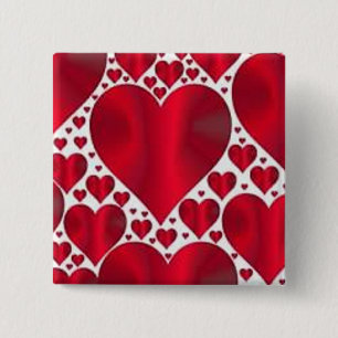 BADGE CARRÉ 5 CM COEURS ROUGES POUR LE BOUTON JOUR DE VALENTINE