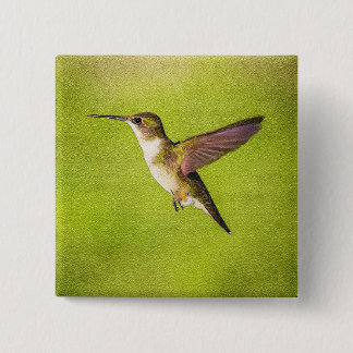 Badge Carré 5 Cm Colibri d'aquarelle