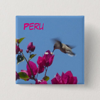 Badge Carré 5 Cm Colibri du bouton Pérou