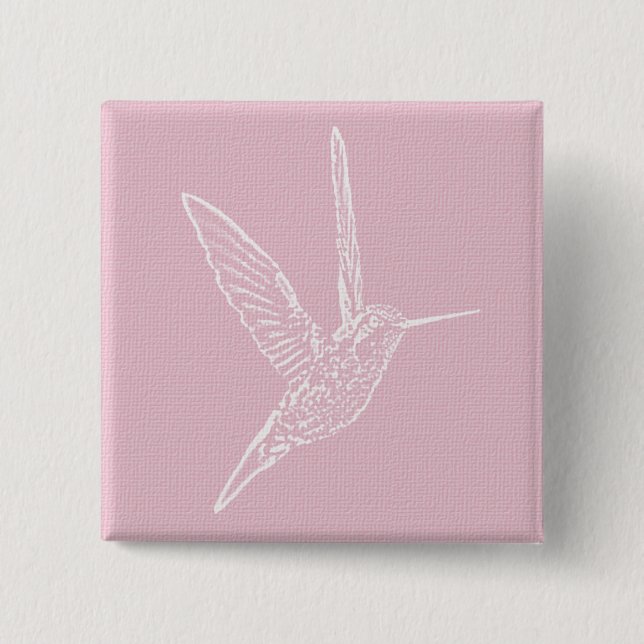 Badge Carré 5 Cm Colibri rose et blanc (Devant)