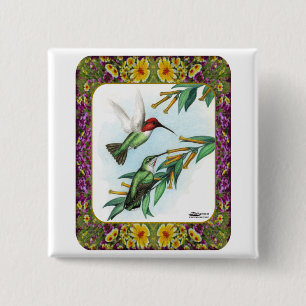 Badge Carré 5 Cm Colibris et Fleurs #4