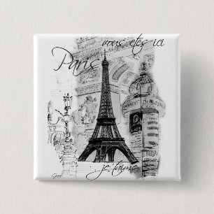 Badge Carré 5 Cm Collage de la Tour Eiffel à Paris
