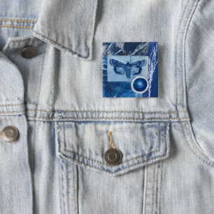 Badge Carré 5 Cm Collage de papillon de nuit vintage cyanotype épin