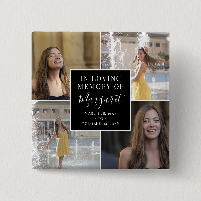 Badge Carré 5 Cm Collage de photos commémoratives en mémoire d'amou (Devant)
