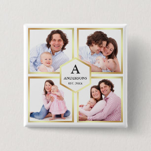 Badge Carré 5 Cm Collage de photos de famille de 4 images en blanc 