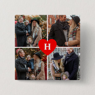 Badge Carré 5 Cm Collage de photos personnalisé 4 Bouton du monogr