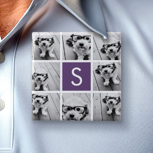 Badge Carré 5 Cm Collage de photos personnalisé avec monogramme Aub
