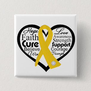 Badge Carré 5 Cm Collage de ruban de coeur de Cancer d'enfance