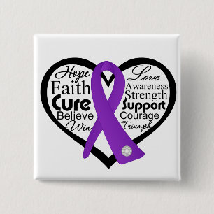 Badge Carré 5 Cm Collage de ruban de coeur de Cancer pancréatique