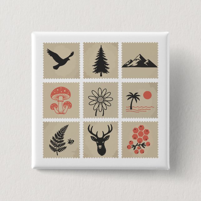 Badge Carré 5 Cm Collage des timbres de nature (Devant)