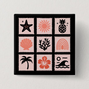 Badge Carré 5 Cm Collage des timbres de nature