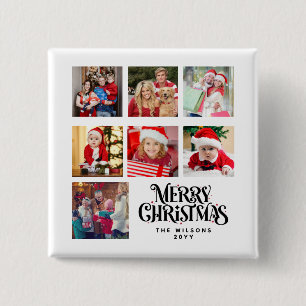 Badge Carré 5 Cm Collage photo personnalisé Nom de famille Noël
