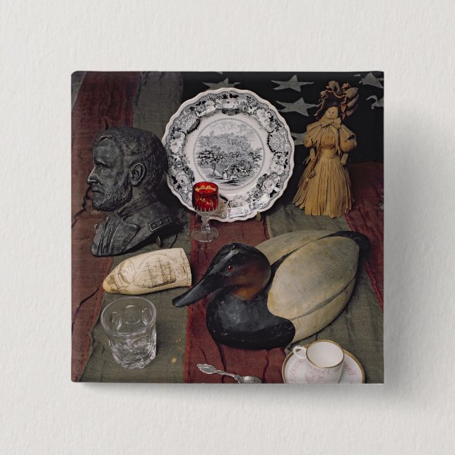 Badge Carré 5 Cm Collection d'objets, y compris une tasse (Devant)