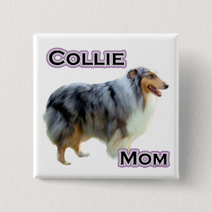 Badge Carré 5 Cm Collie Mom 4 - Bouton