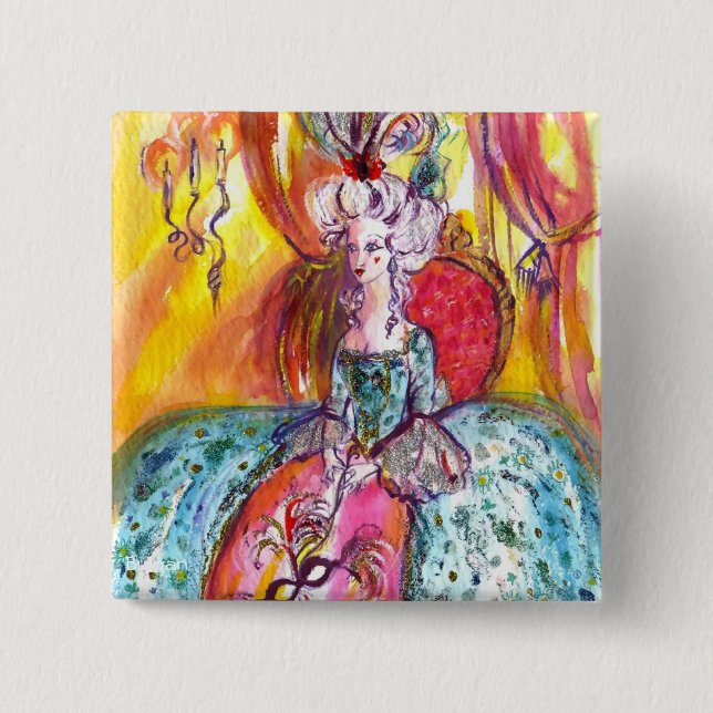 BADGE CARRÉ 5 CM COLOMBINA / MASQUÉRADE VÉNÉTIENNE MASQUÉE MASQUÉE  (Devant)