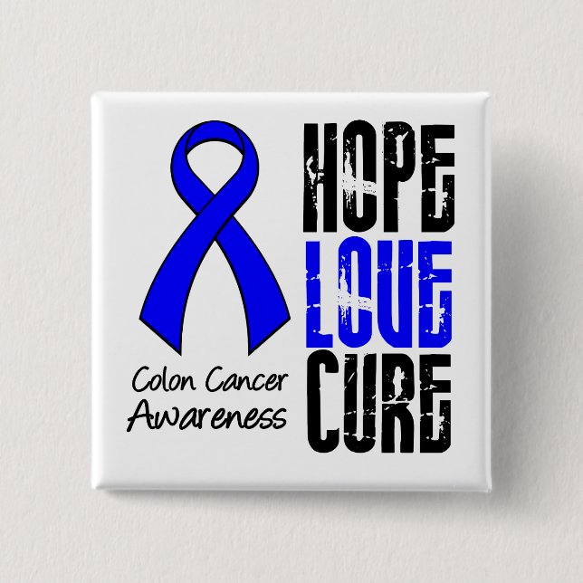 Badge Carré 5 Cm Colon Cancer Hope Love Cure Ribbon (Devant)