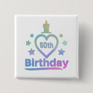 Badge Carré 5 Cm coloré drôle J'aime mon design de 50e anniversaire