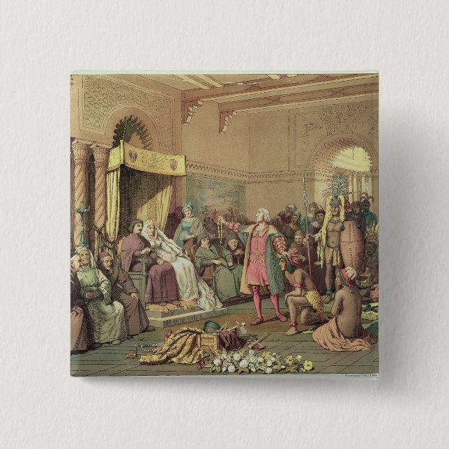 Badge Carré 5 Cm Columbus à la cour royale de l'Espagne à Barcelone (Devant)